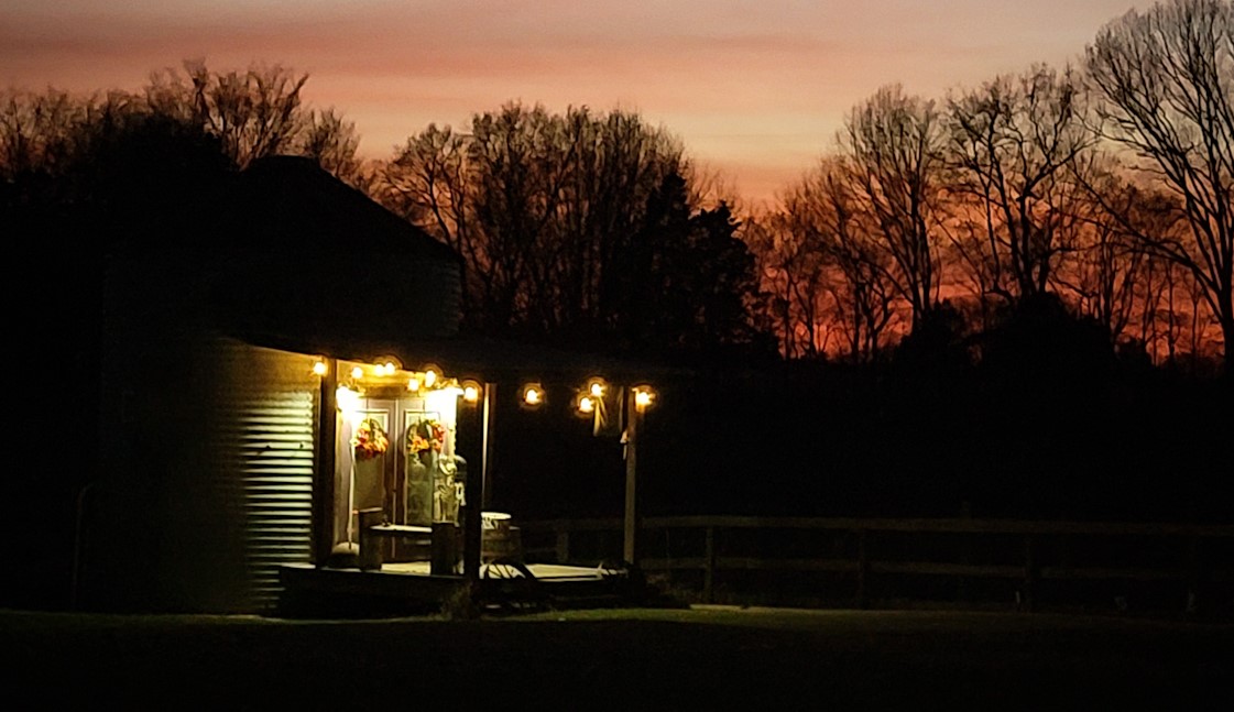 Evening at the Crow's Nest Tasting Room, fashioned from a grain bin / silo on our farm